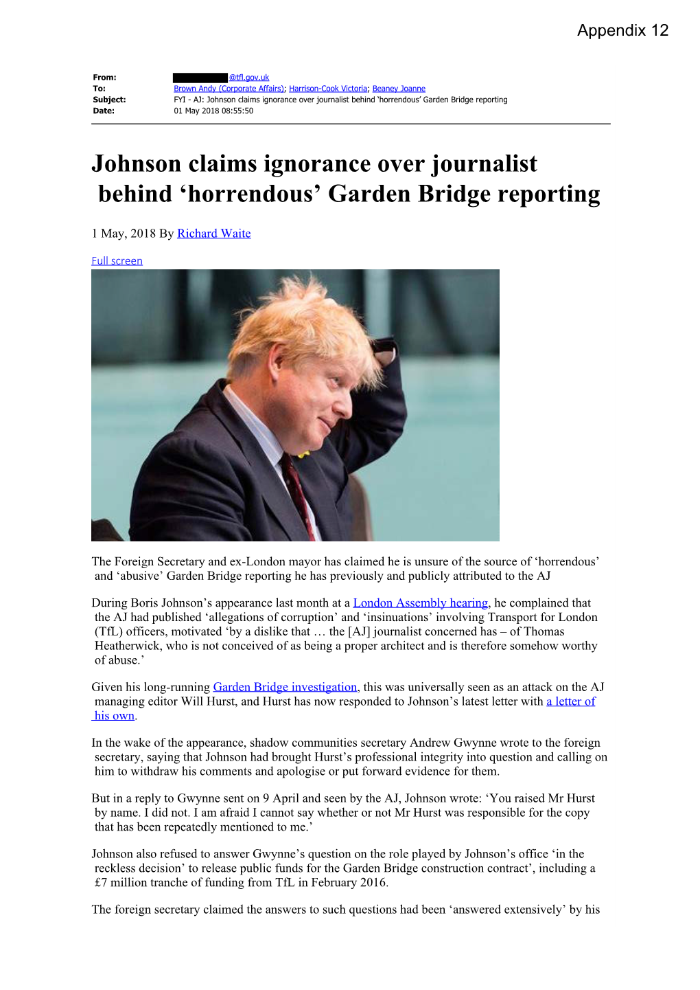 Johnson Claims Ignorance Over Journalist Behind 'Horrendous