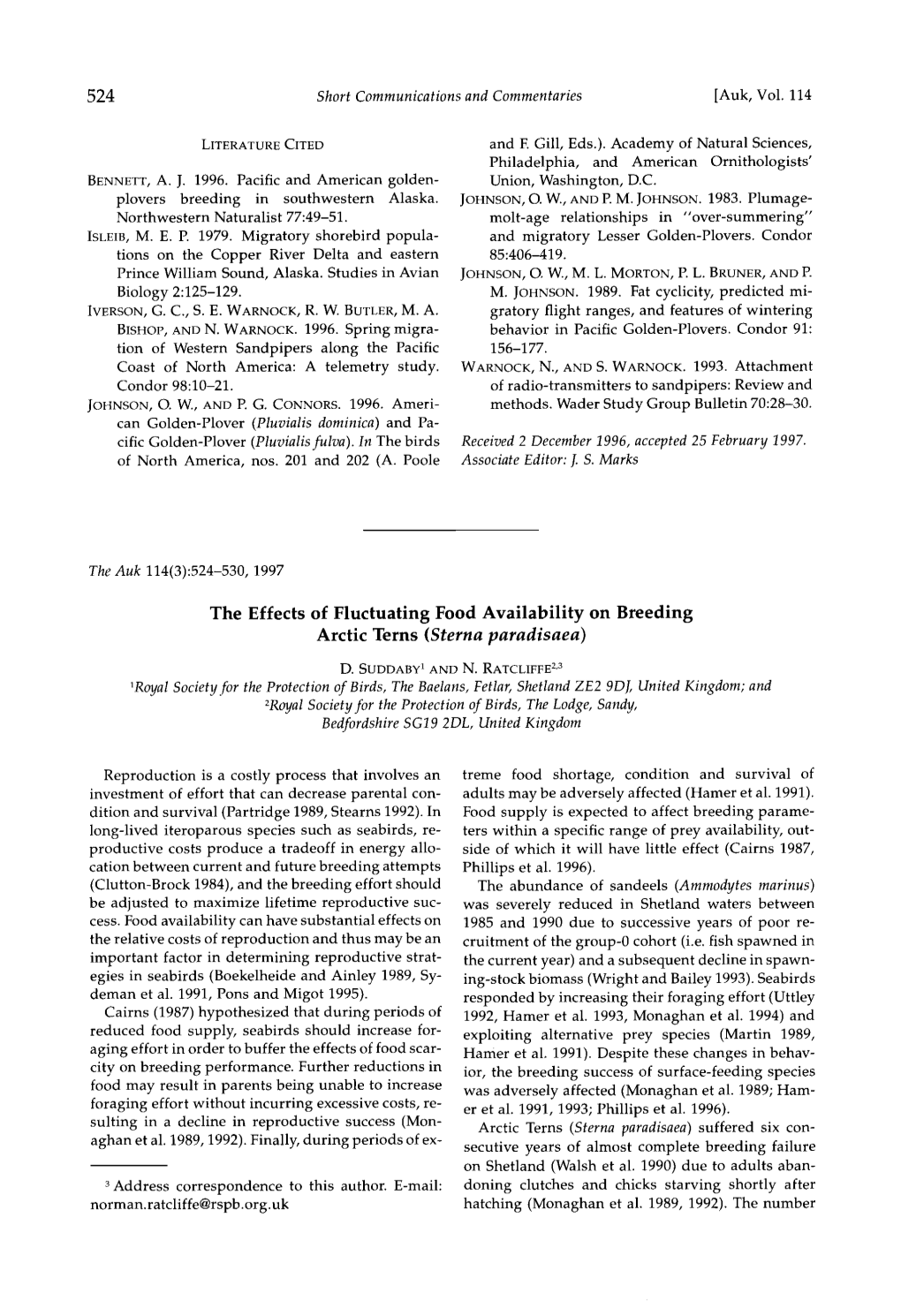 Sterna Paradisaeain Orkney and Shetland in Rost in Norway (Barrett Et Al