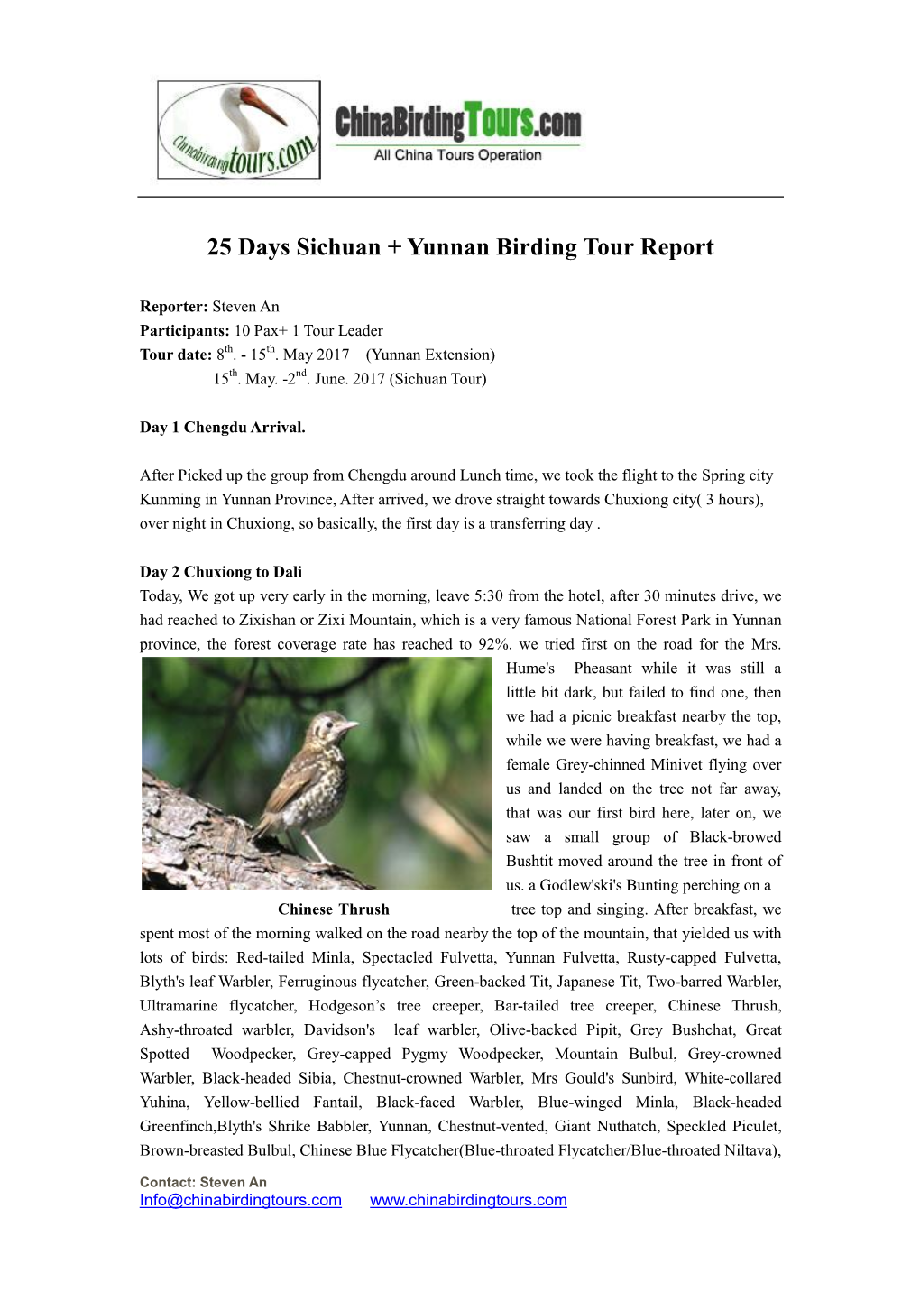 25 Days Sichuan + Yunnan Birding Tour Report