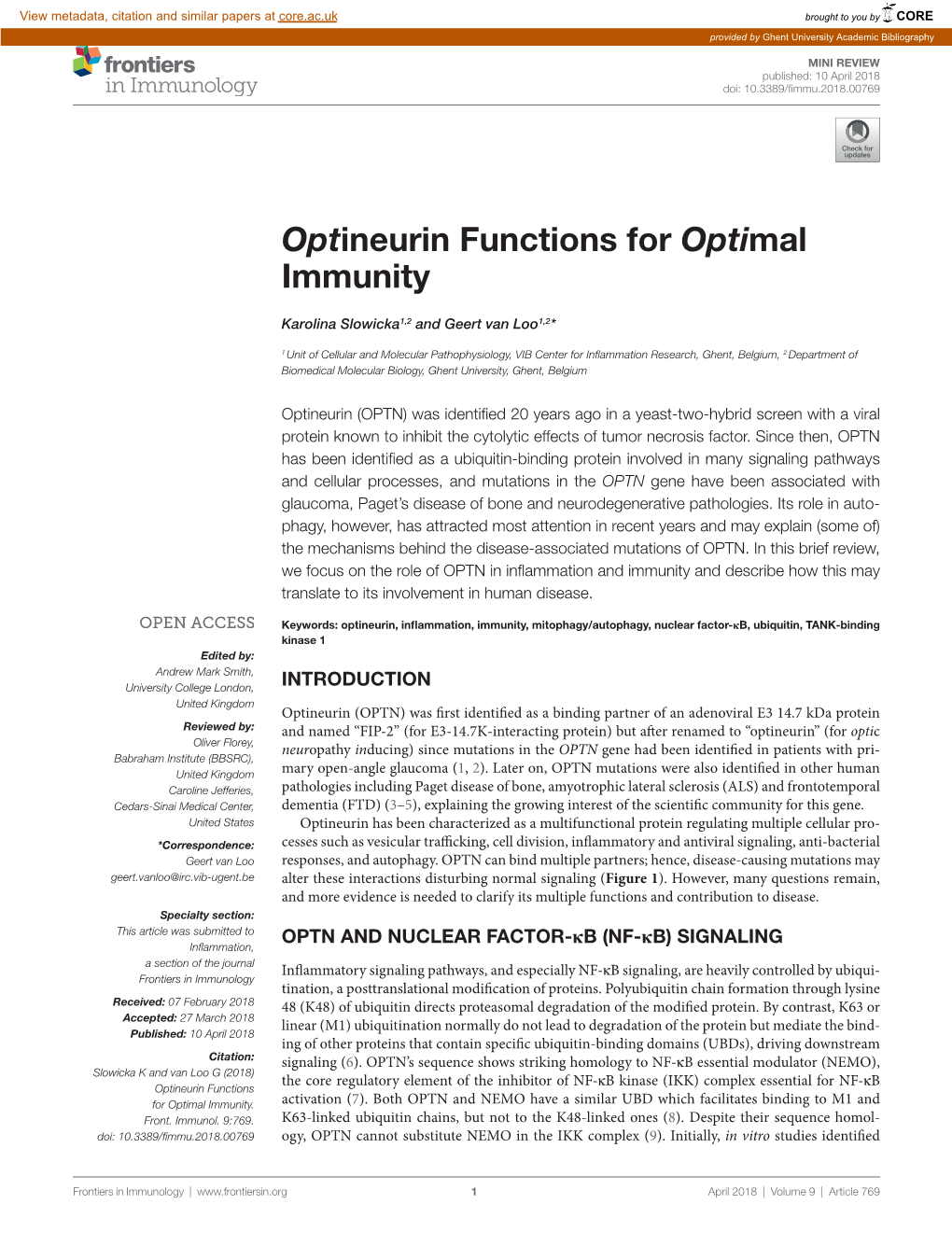 Optineurin Functions for Optimal Immunity