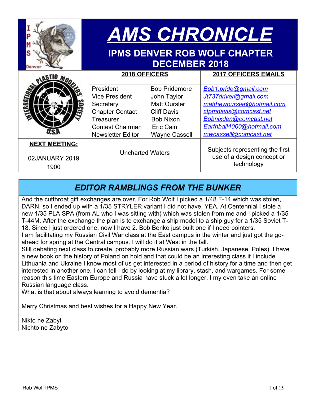 Ams Chronicle Ipms Denver Rob Wolf Chapter December 2018 2018 Officers 2017 Officers Emails