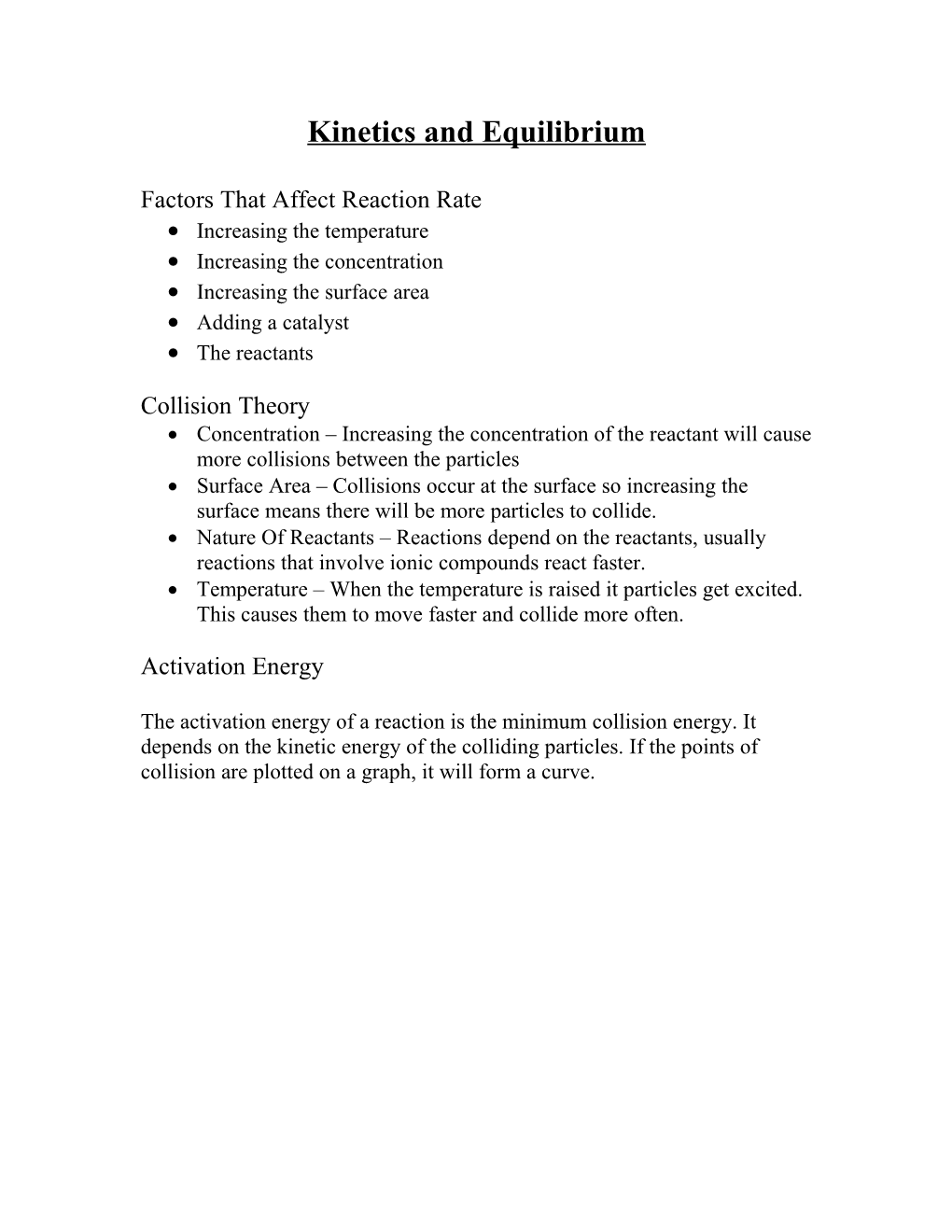 Kinetics and Equilibrium