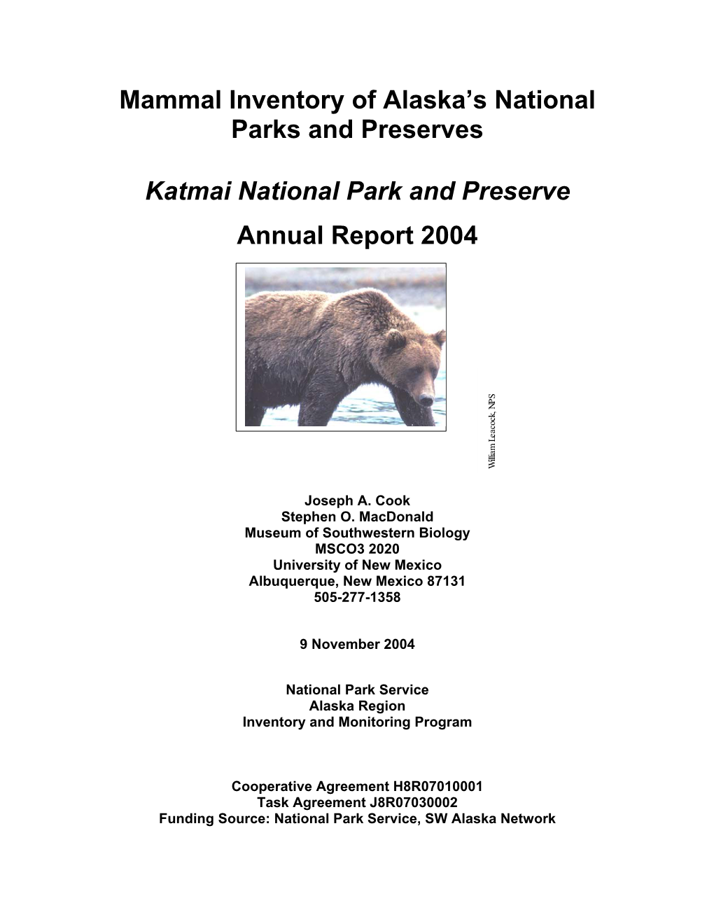 Mammal Inventory of Alaska's National Parks and Preserves