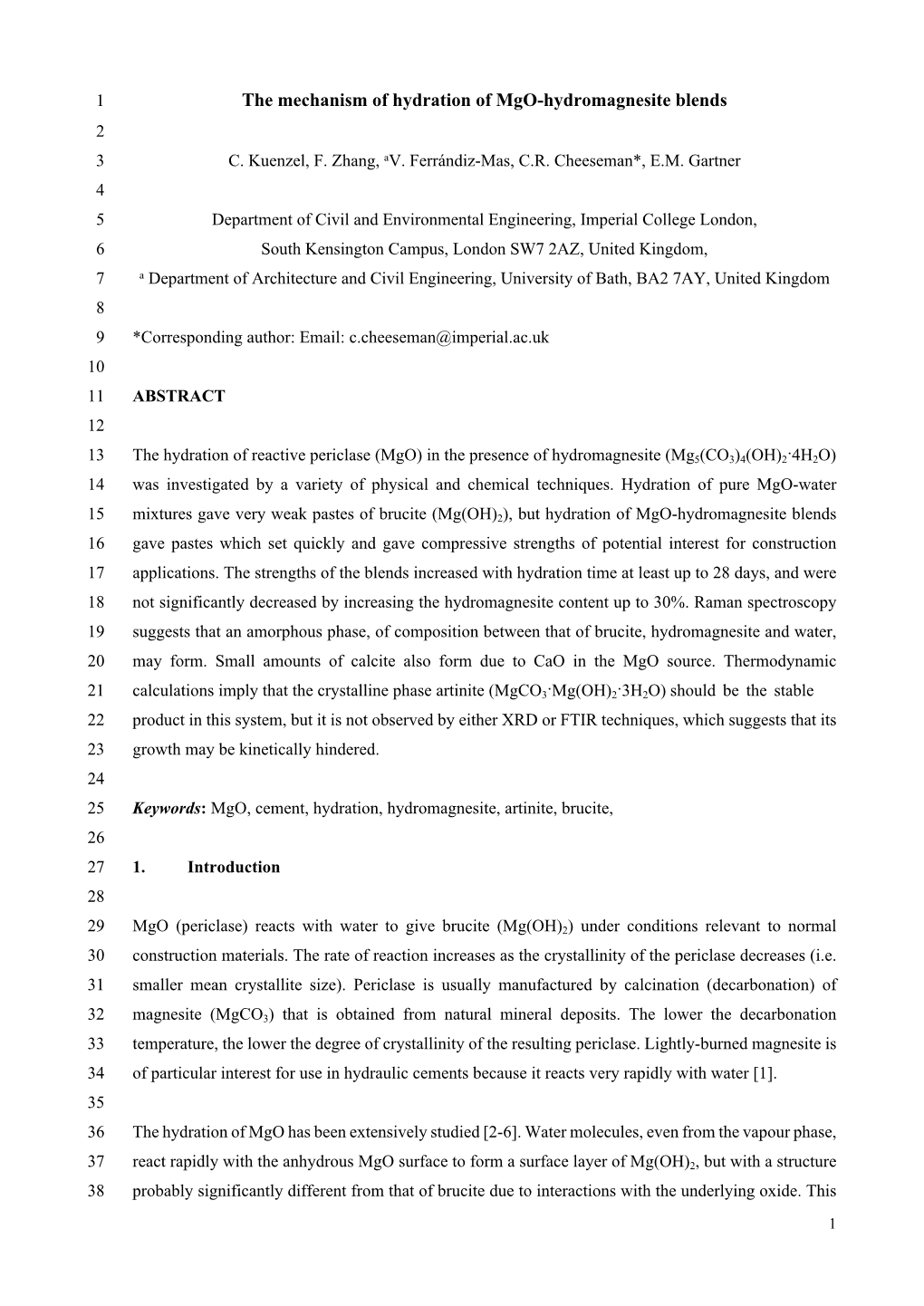 The Mechanism of Hydration of Mgo-Hydromagnesite Blends 2 3 C