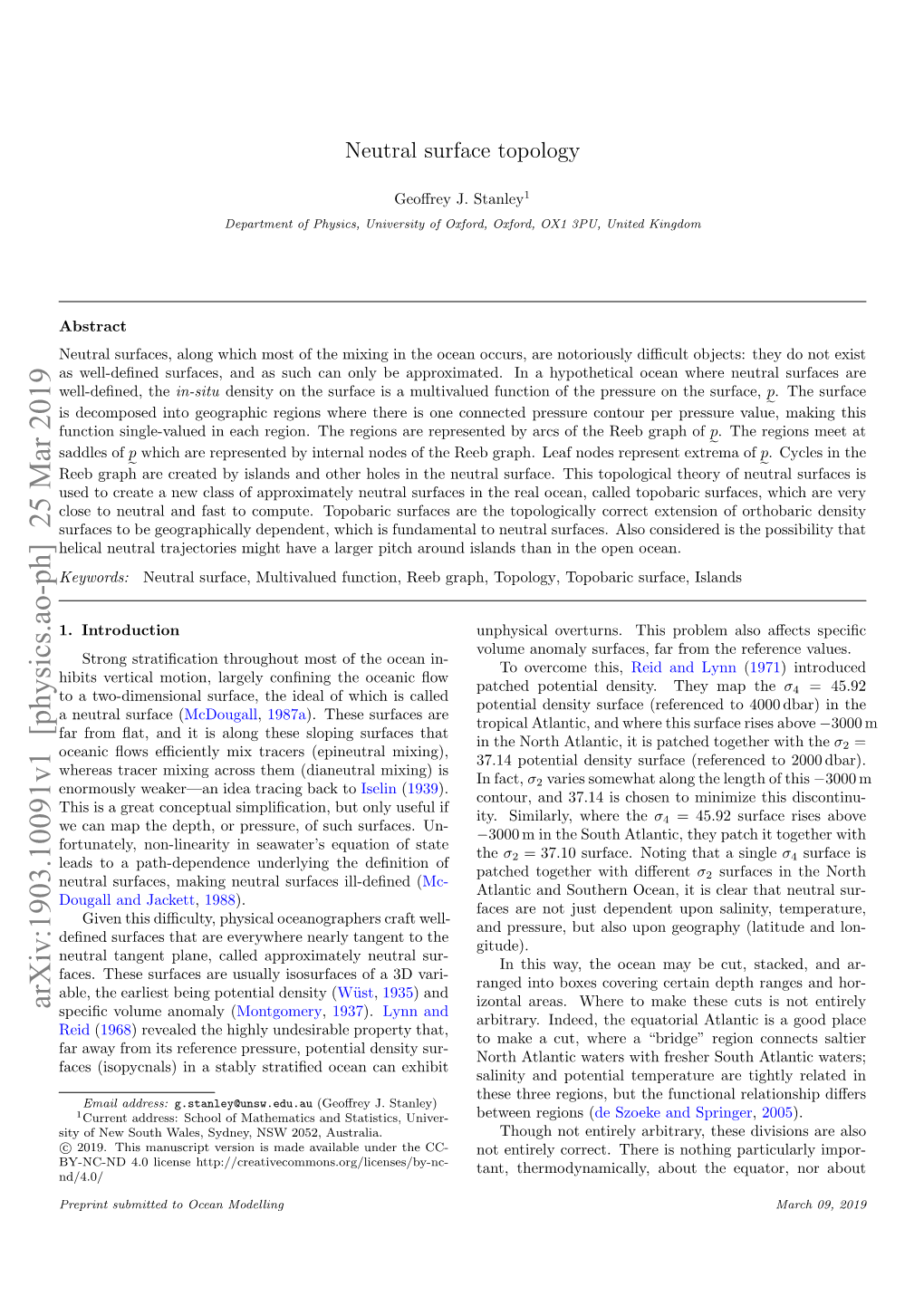 Arxiv:1903.10091V1 [Physics.Ao-Ph] 25 Mar 2019 Izontal Areas