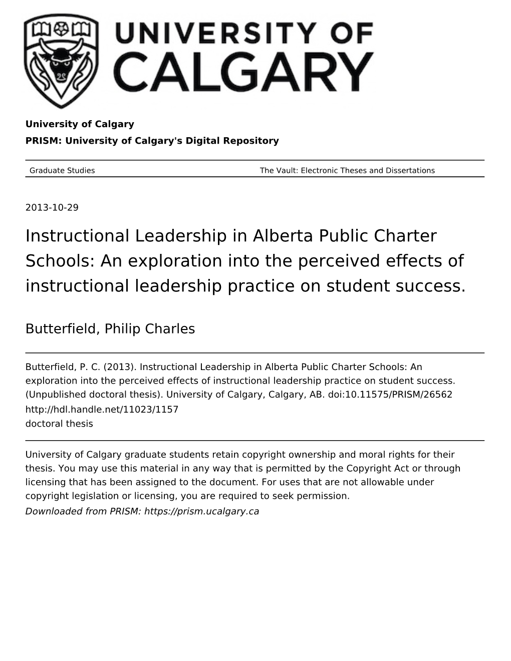 Instructional Leadership in Alberta Public Charter Schools: an Exploration Into the Perceived Effects of Instructional Leadership Practice on Student Success