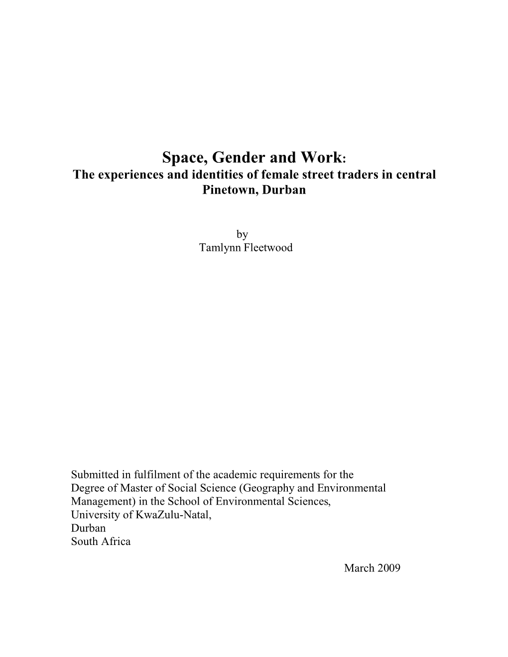 Space, Gender and Work