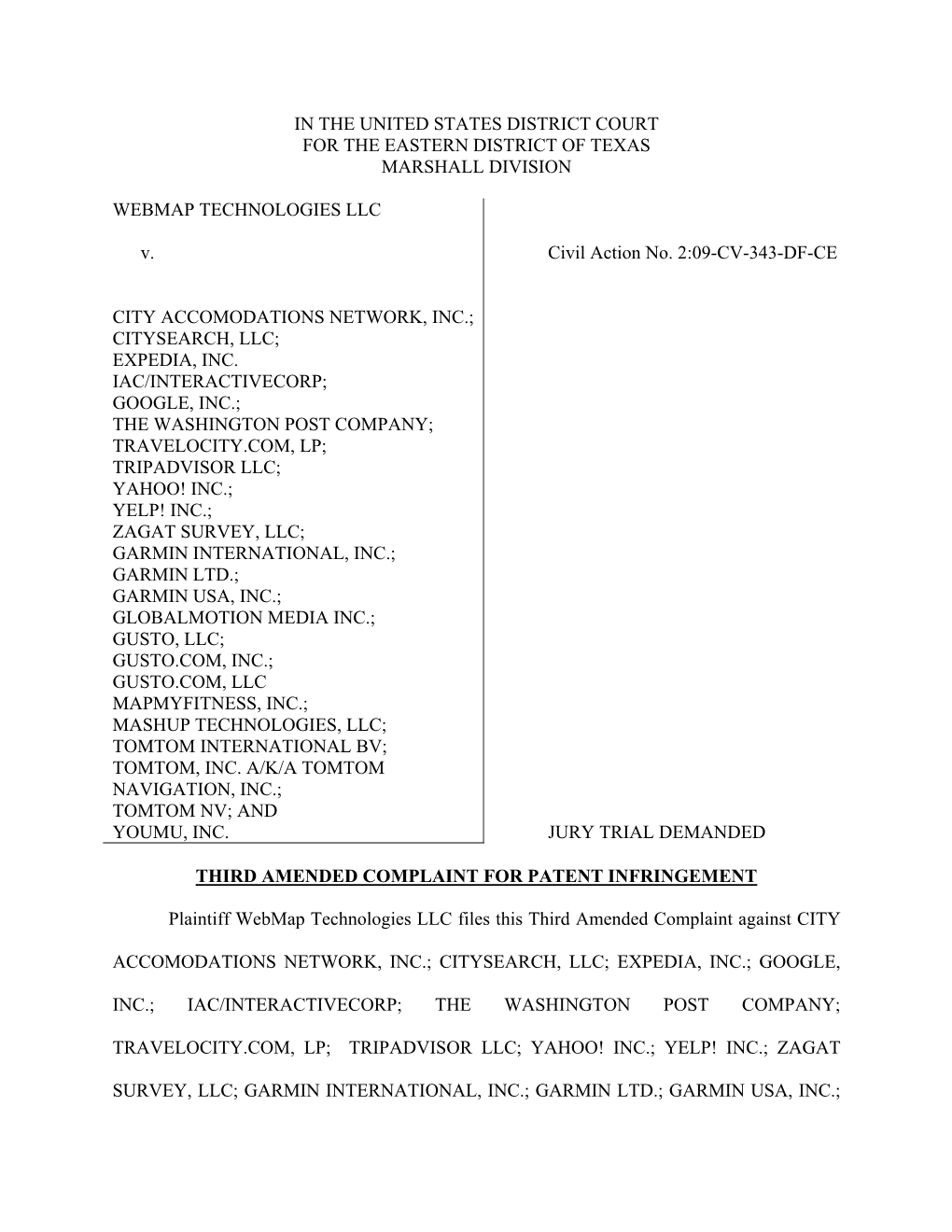 In the United States District Court for the Eastern District of Texas Marshall Division