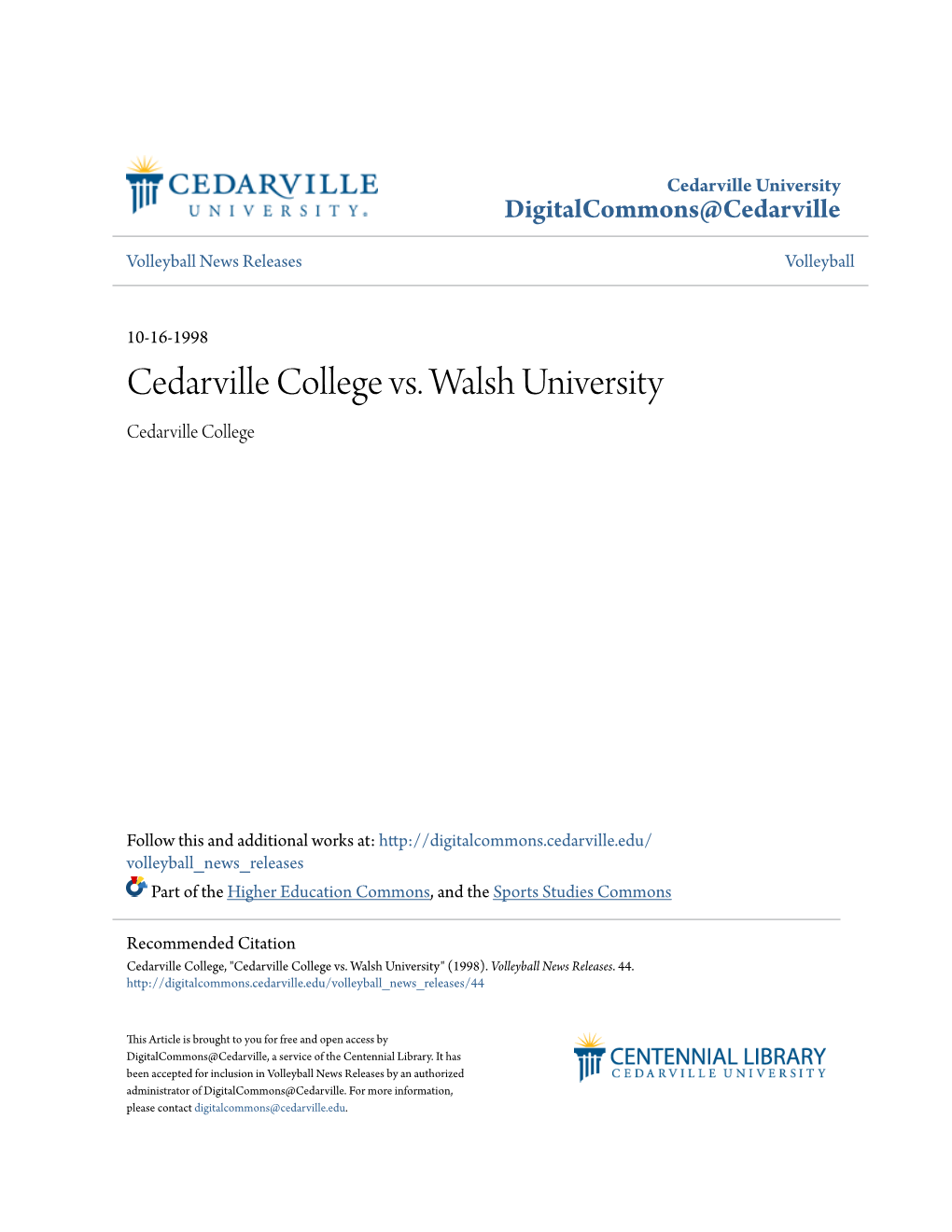 Walsh University Cedarville College