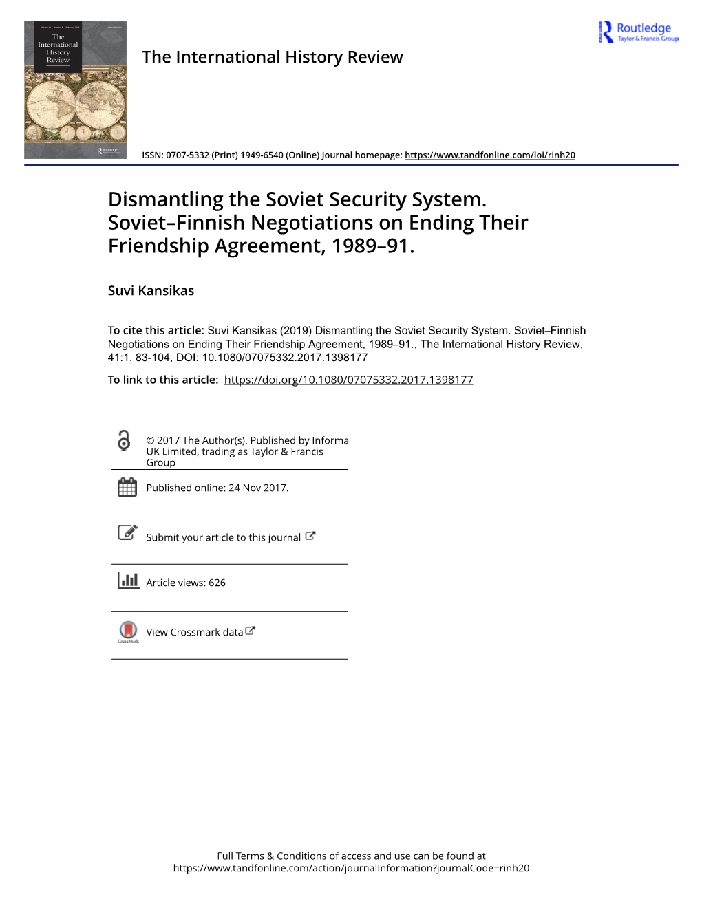 Dismantling the Soviet Security System. Soviet-Finnish
