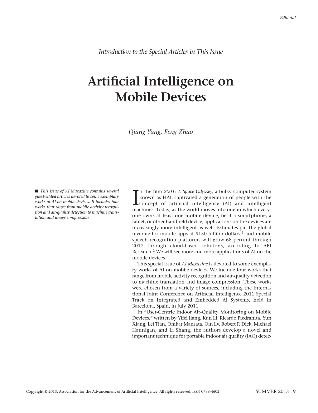 Artificial Intelligence on Mobile Devices