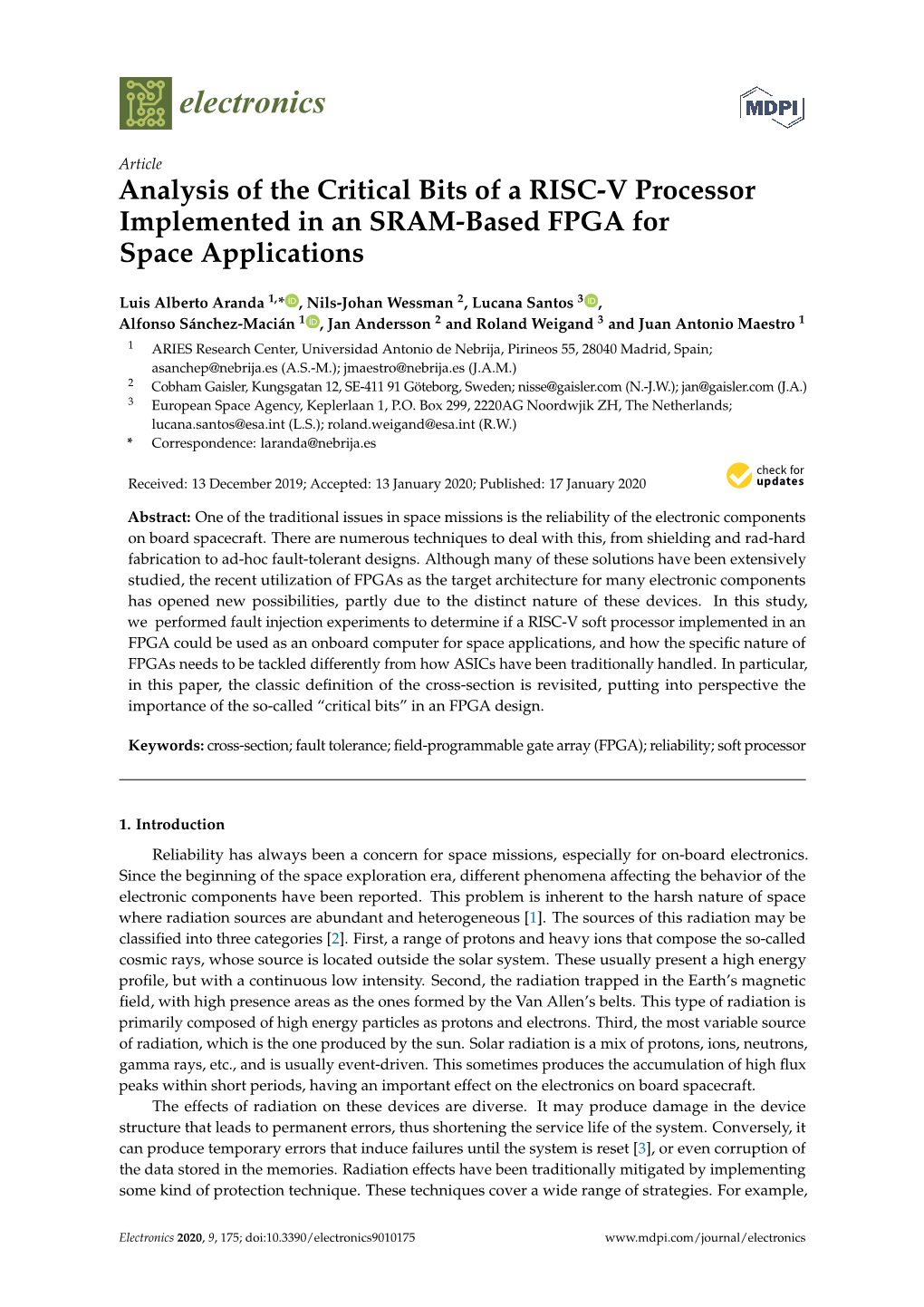 Analysis of the Critical Bits of a RISC-V Processor Implemented in an SRAM-Based FPGA for Space Applications