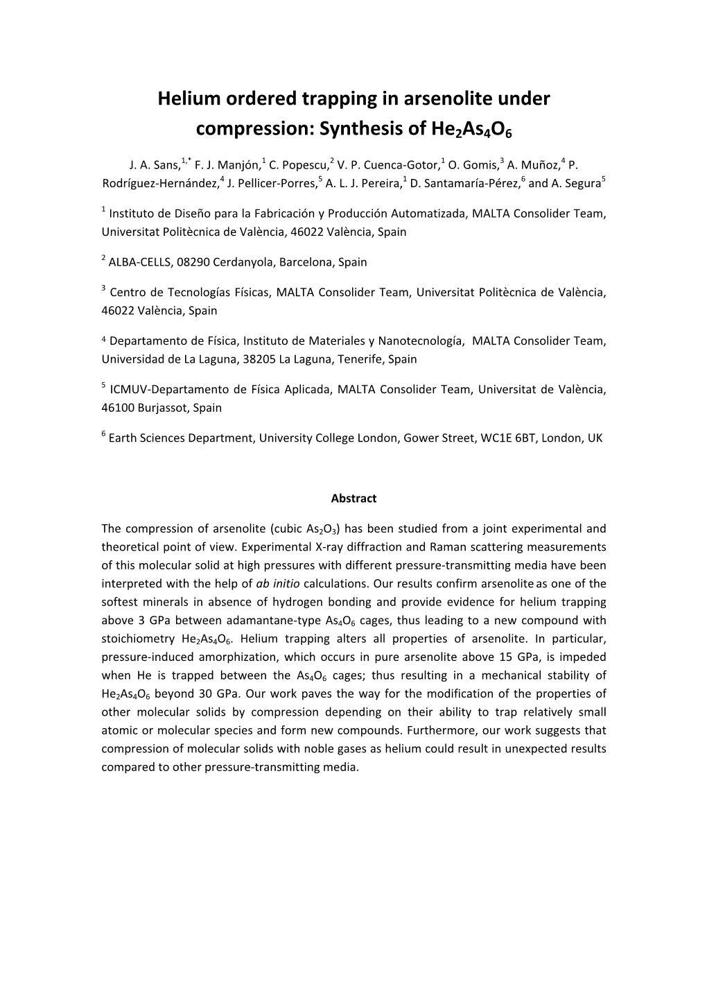 Helium Ordered Trapping in Arsenolite Under Compression: Synthesis Of