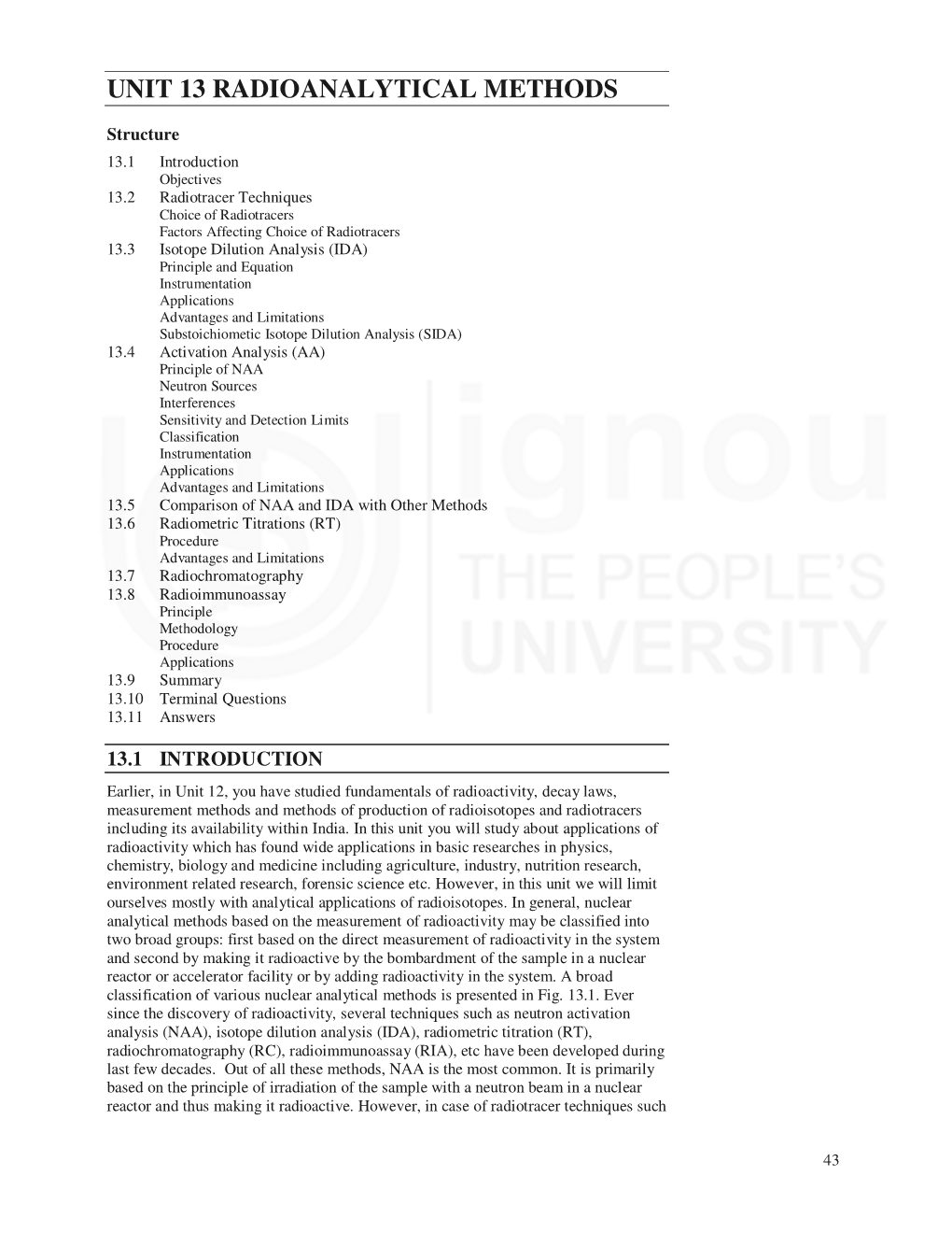 UNIT 13 RADIOANALYTICAL METHODS Methods