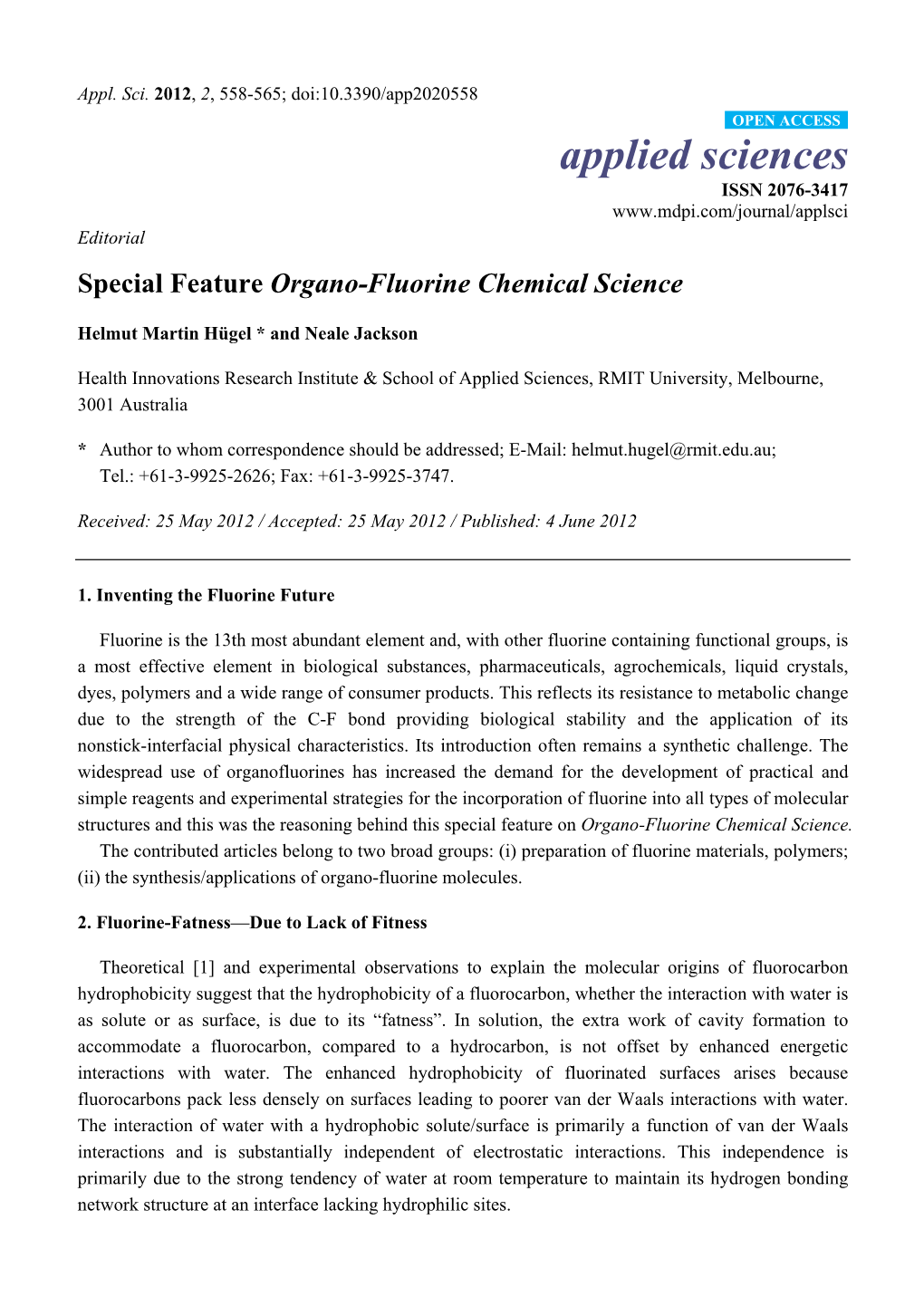 Special Feature Organo-Fluorine Chemical Science