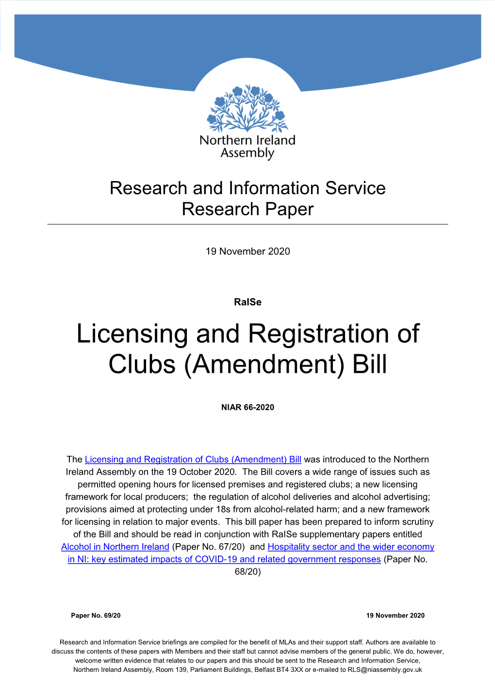 Licensing and Registration of Clubs (Amendment) Bill Paper