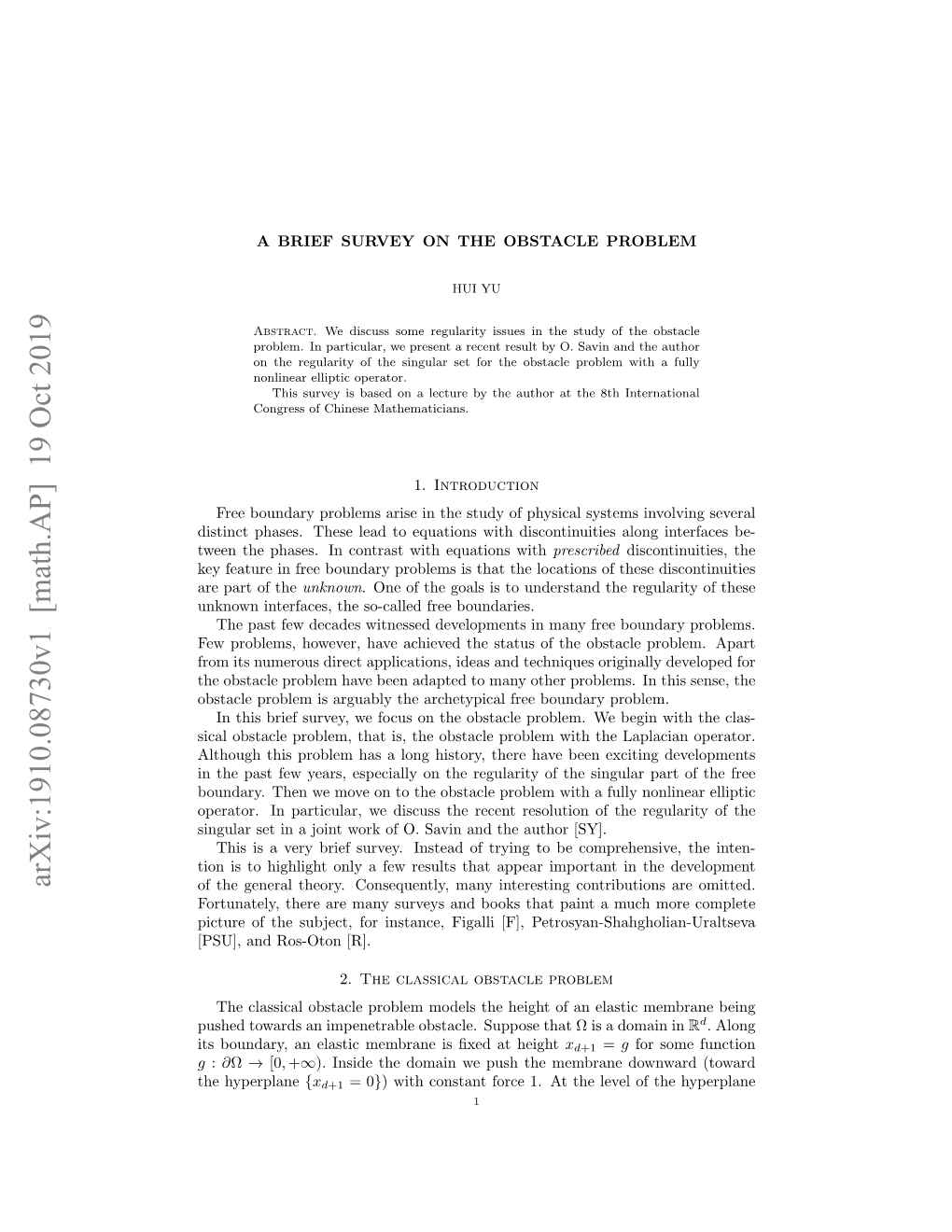 Arxiv:1910.08730V1 [Math.AP] 19 Oct 2019 of the General Theory