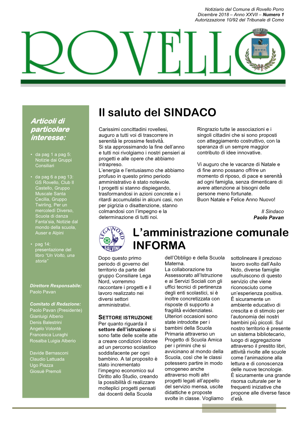 Rovello | Dicembre 2018 – Anno XXVII