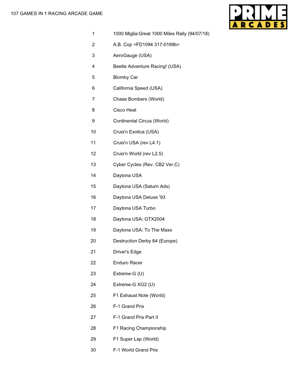 107 Games in 1 Racing Arcade Game