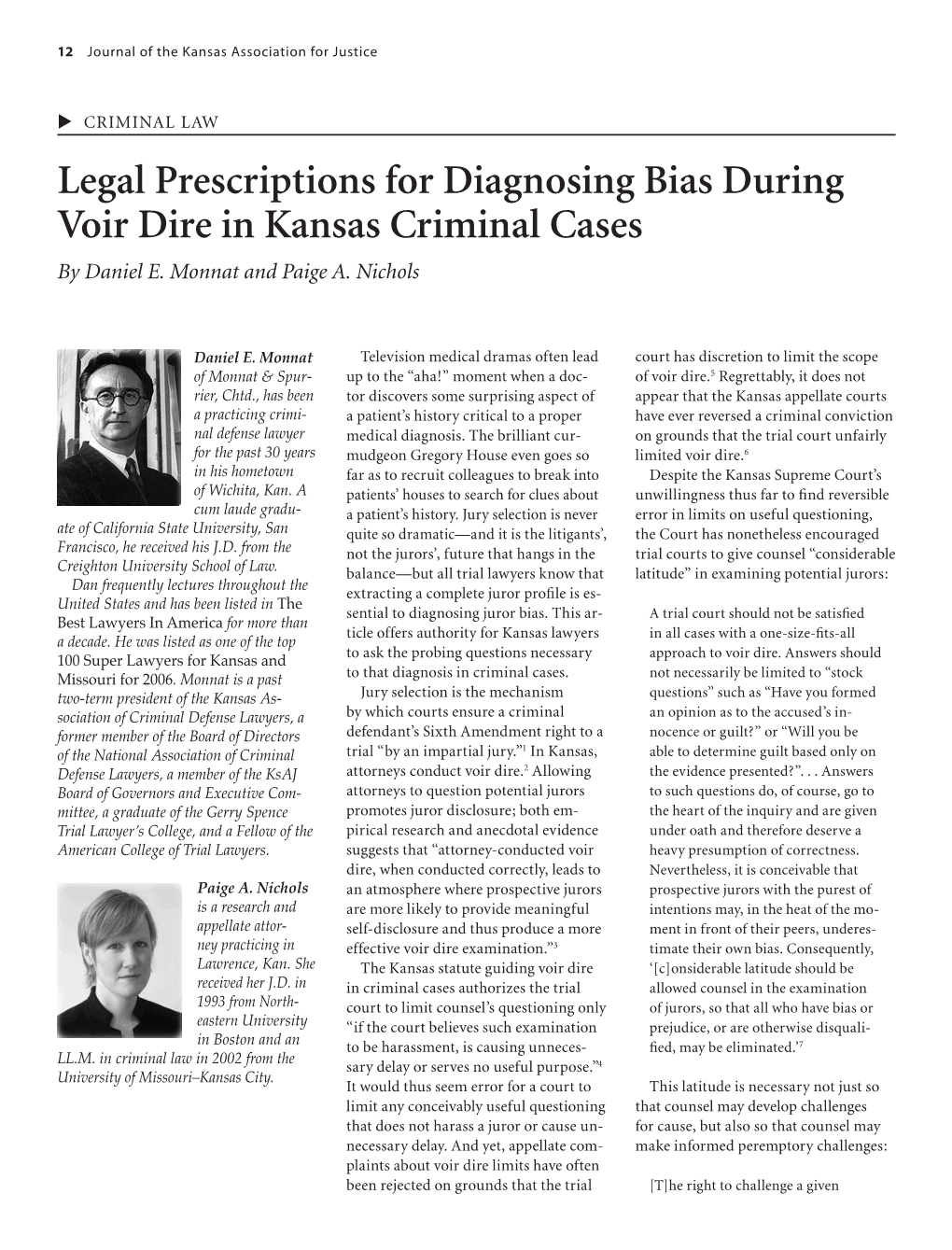 Legal Prescriptions for Diagnosing Bias During Voir Dire in Kansas Criminal Cases by Daniel E