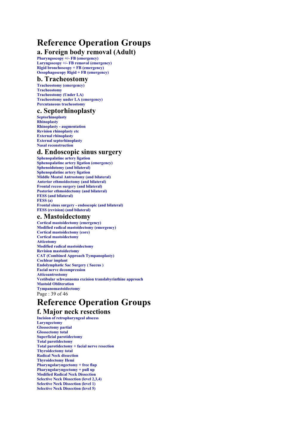 Reference Operation Groups A