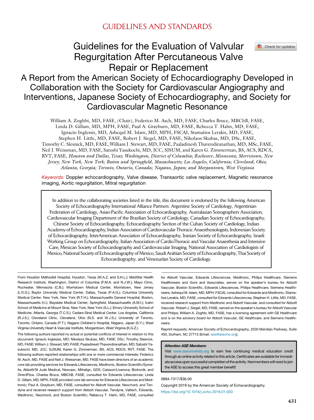 Guidelines for the Evaluation of Valvular Regurgitation After