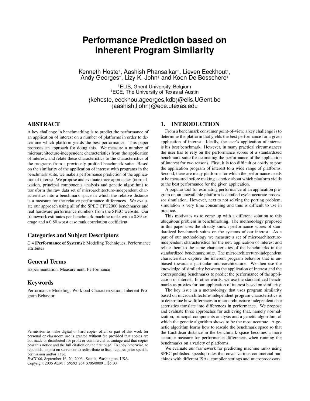 Performance Prediction Based on Inherent Program Similarity