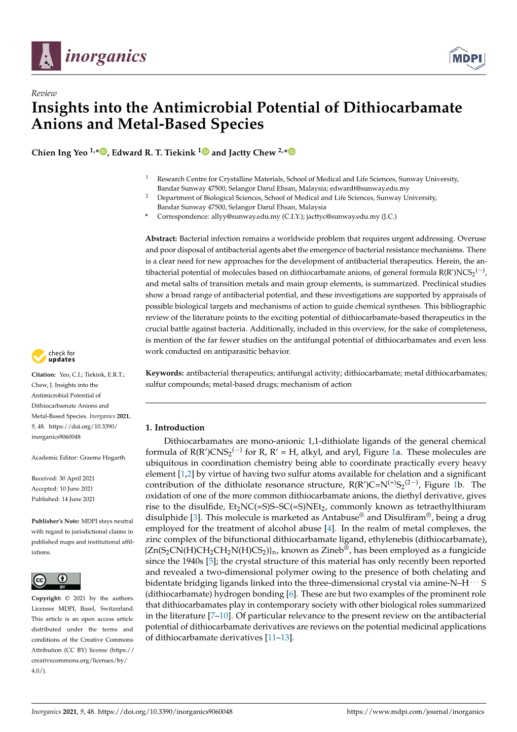 Insights Into the Antimicrobial Potential of Dithiocarbamate Anions and Metal-Based Species