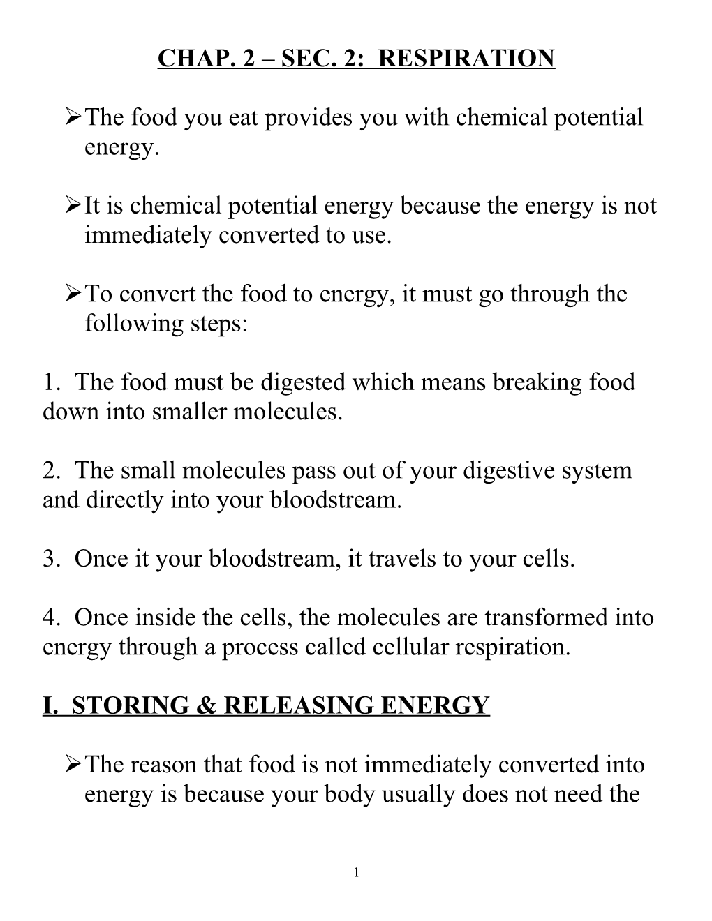 Chap. 2 Sec. 2: Respiration