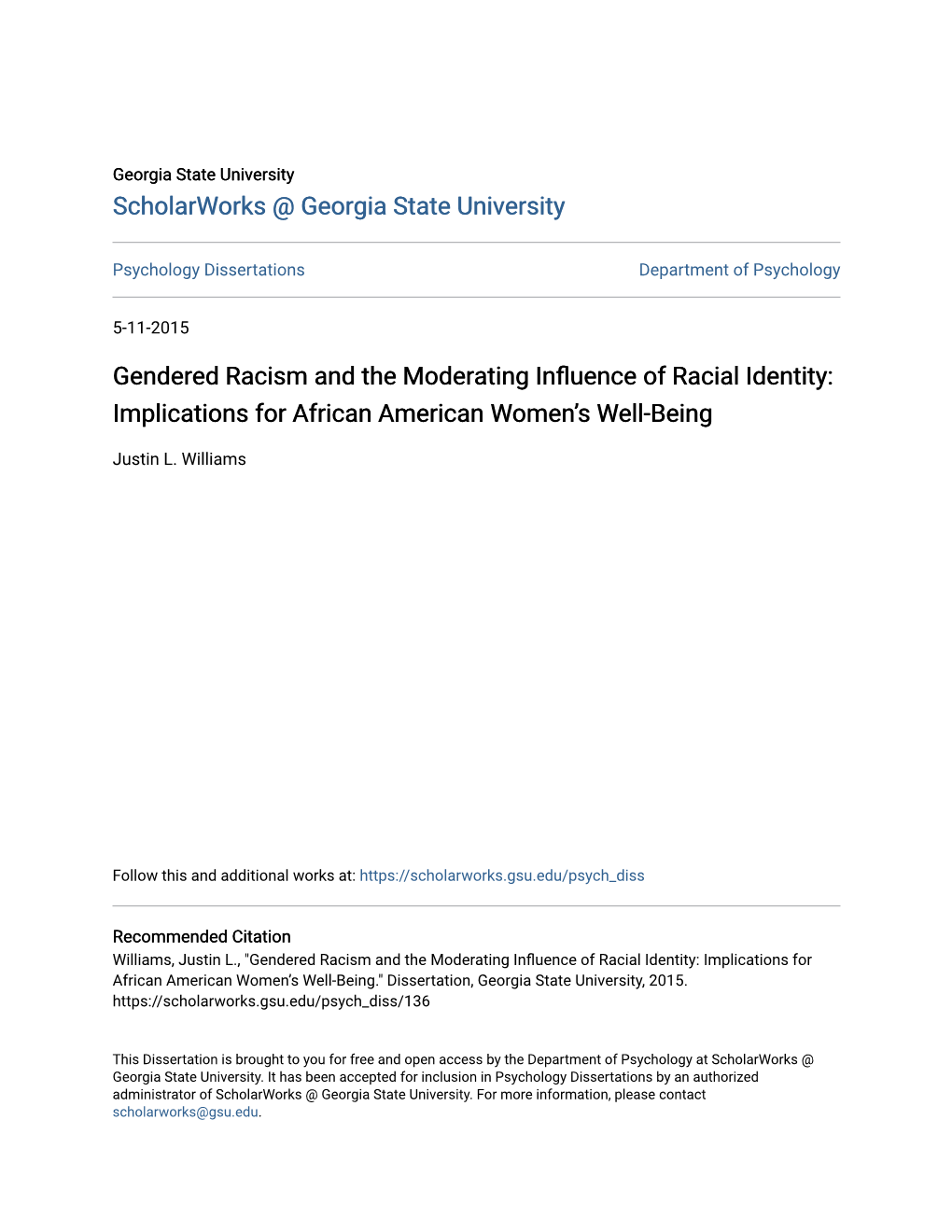 Gendered Racism and the Moderating Influence of Racial Identity: Implications for African American Women’S Well-Being