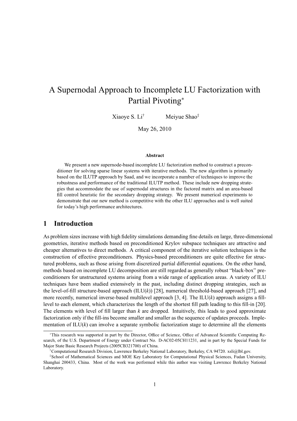 A Supernodal Approach to Incomplete LU Factorization with Partial Pivoting∗