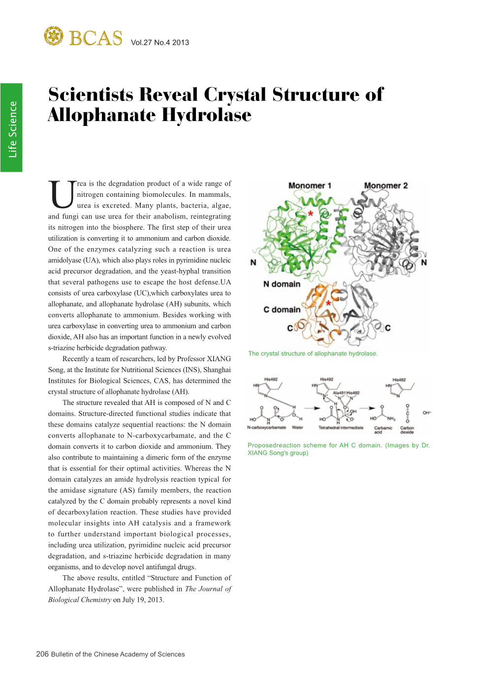 206 Scientists Reveal Crystal Structure of Allophanate Hydrolase