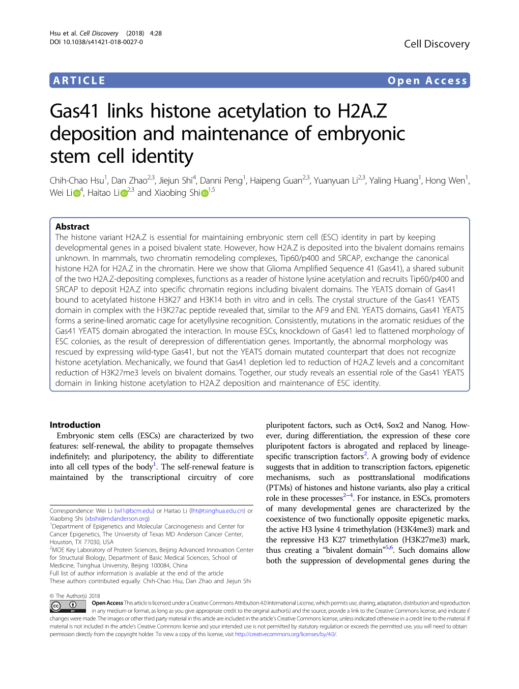 Gas41 Links Histone Acetylation to H2A.Z Deposition and Maintenance Of