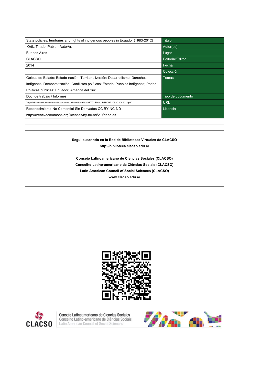 State Policies, Territories and Rights of Indigenous Peoples in Ecuador