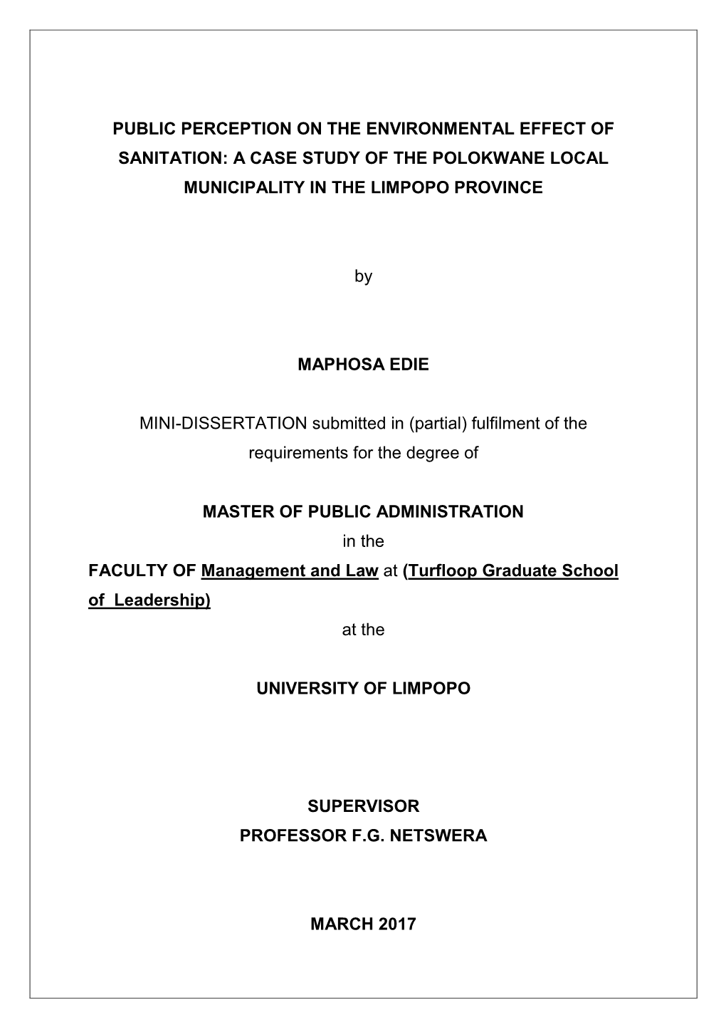 A Case Study of the Polokwane Local Municipality in the Limpopo Province