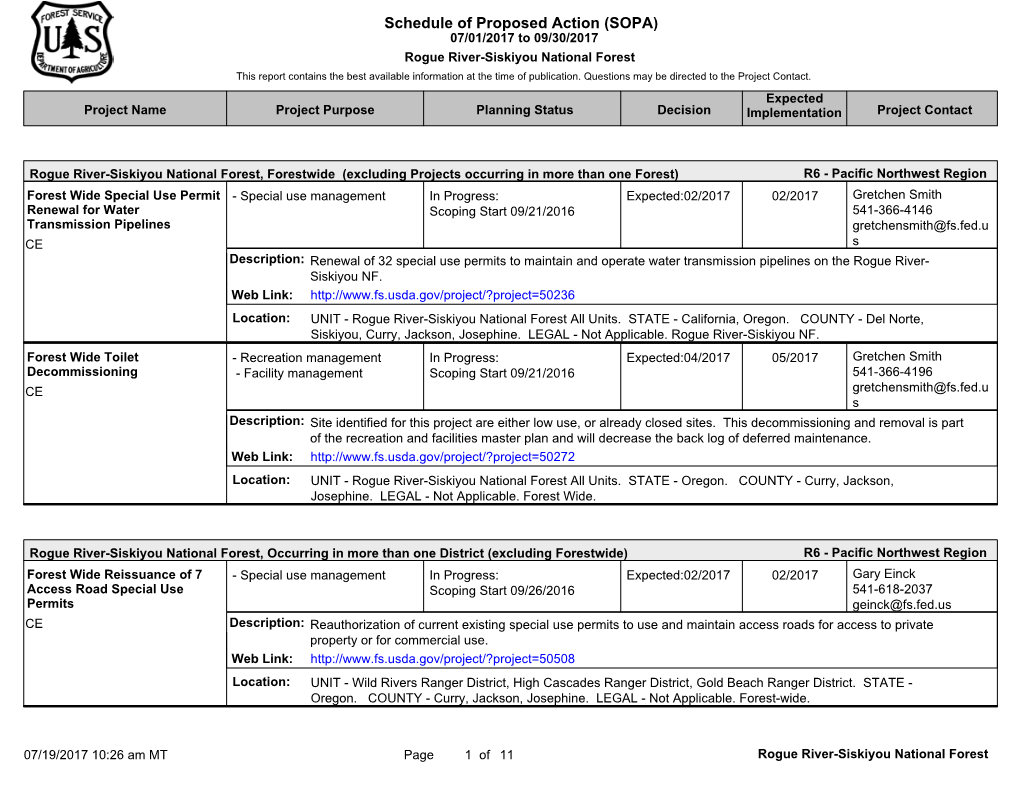 Schedule of Proposed Action (SOPA)