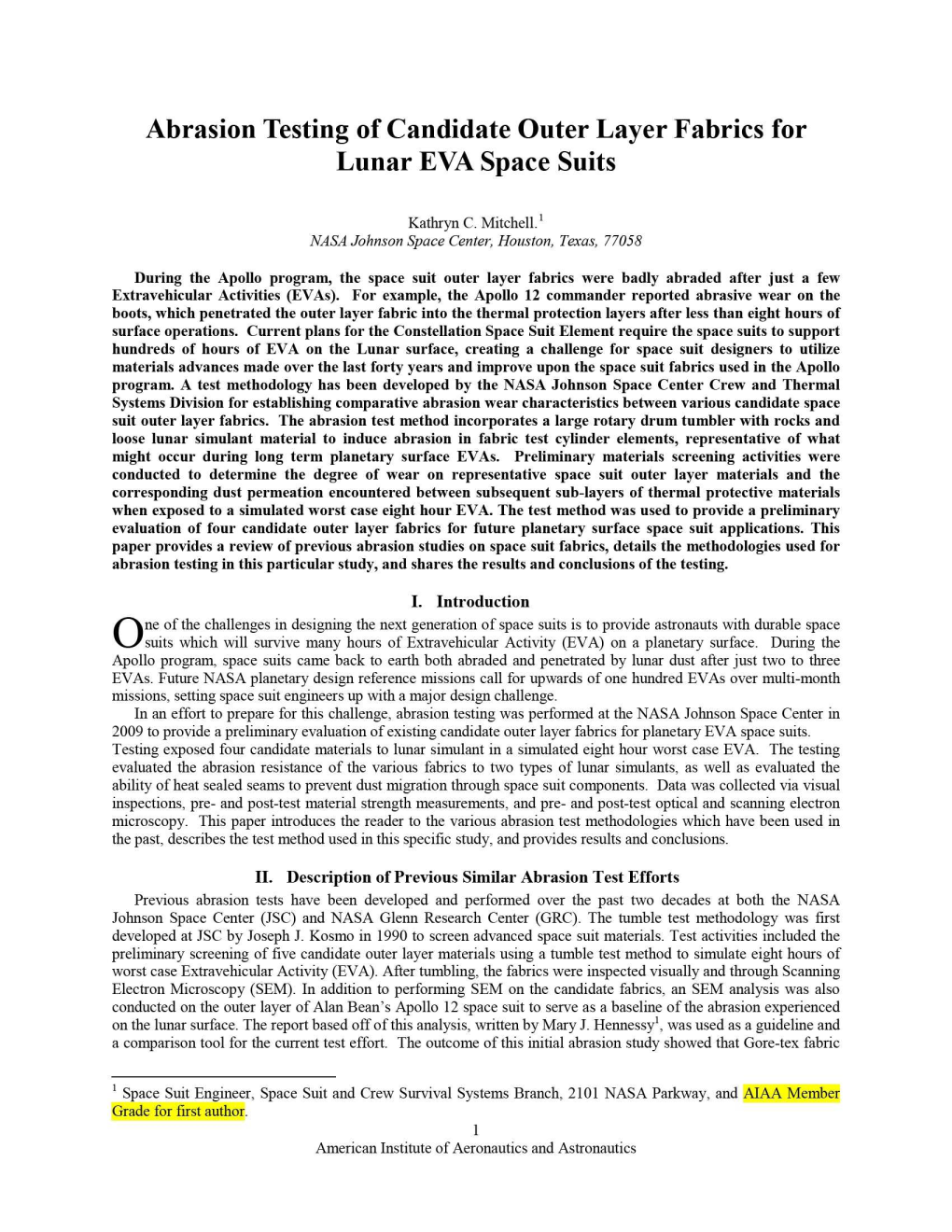 Abrasion Testing of Candidate Outer Layer Fabrics for Lunar EVA Space Suits