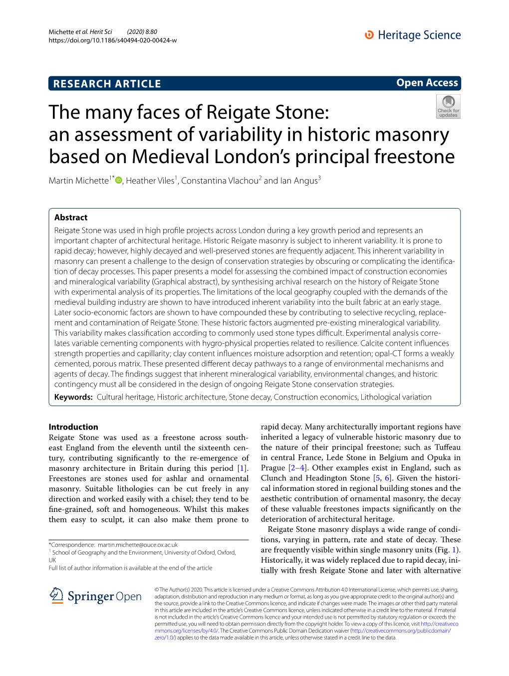The Many Faces of Reigate Stone: an Assessment of Variability in Historic