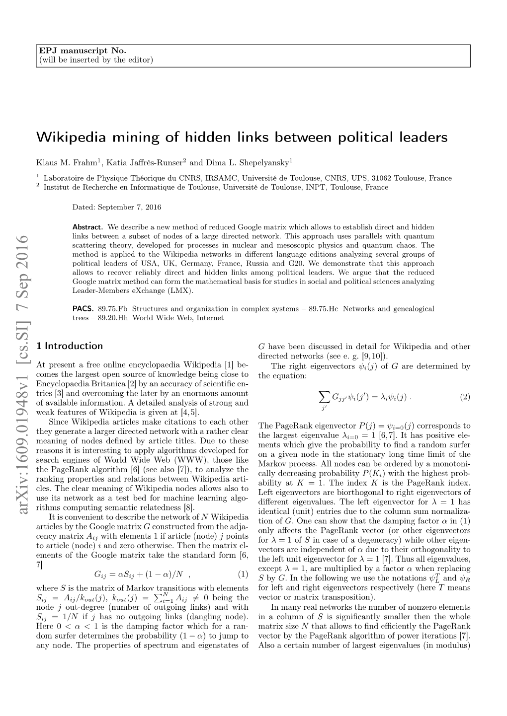 Wikipedia Mining of Hidden Links Between Political Leaders