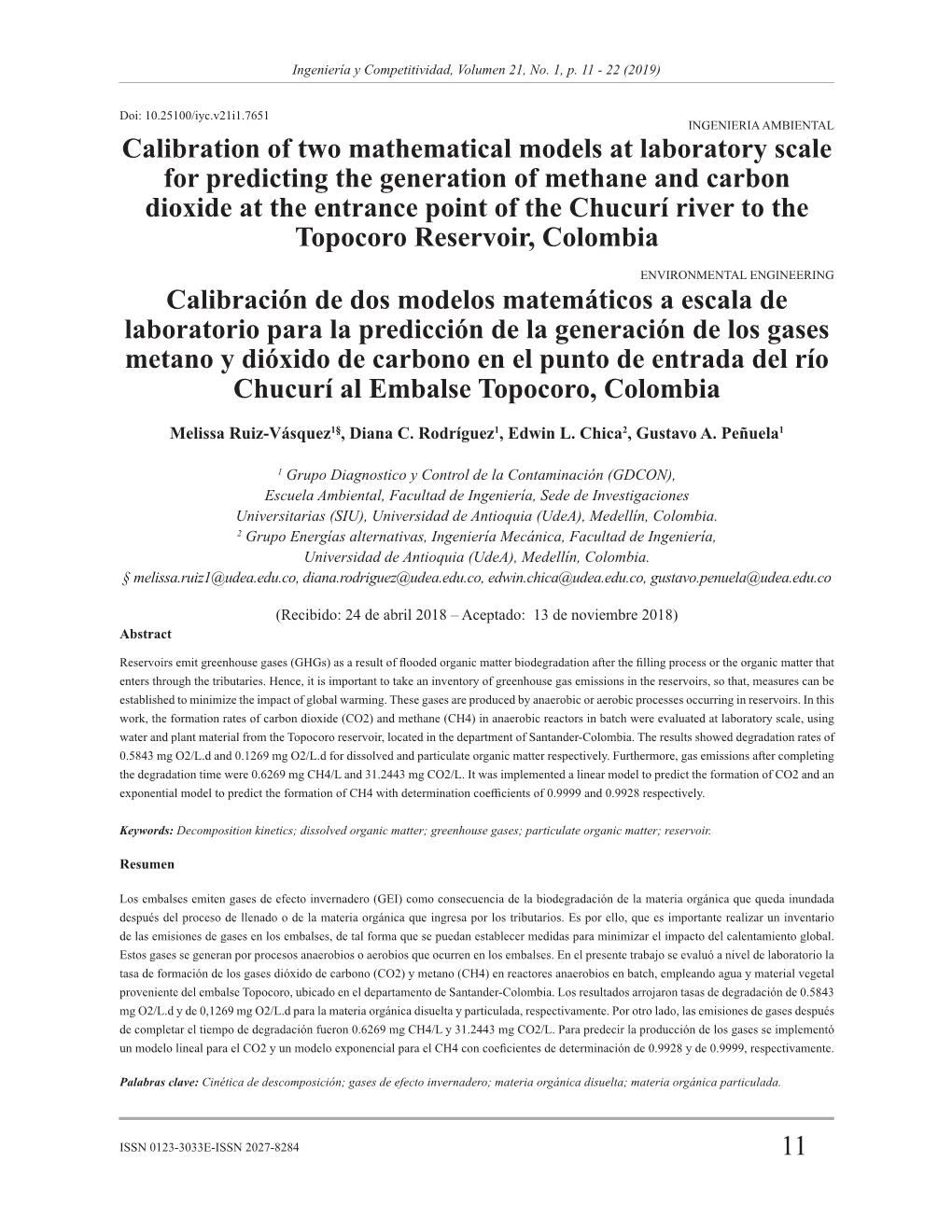 11 Calibration of Two Mathematical Models at Laboratory Scale For