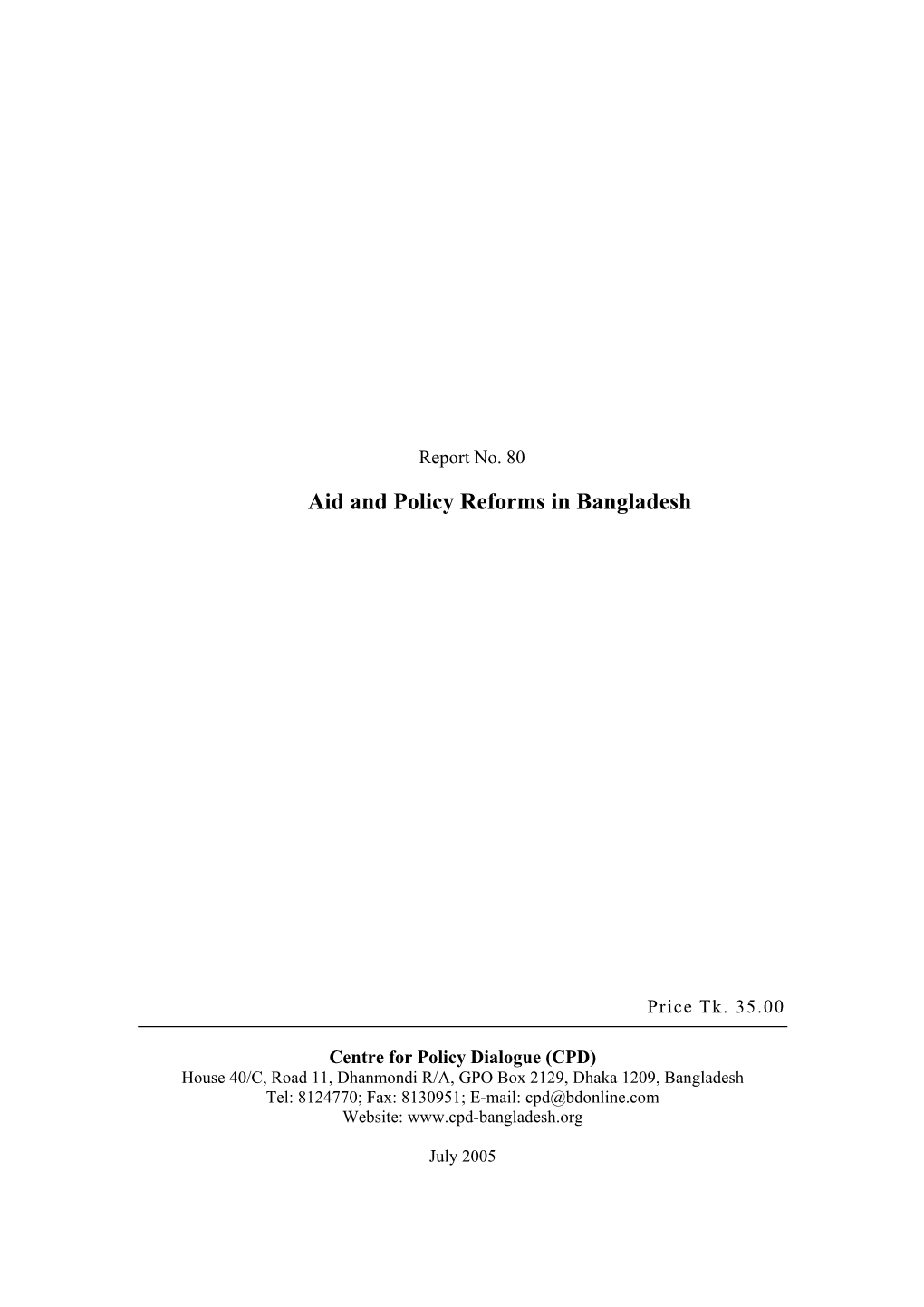 Aid and Policy Reforms in Bangladesh