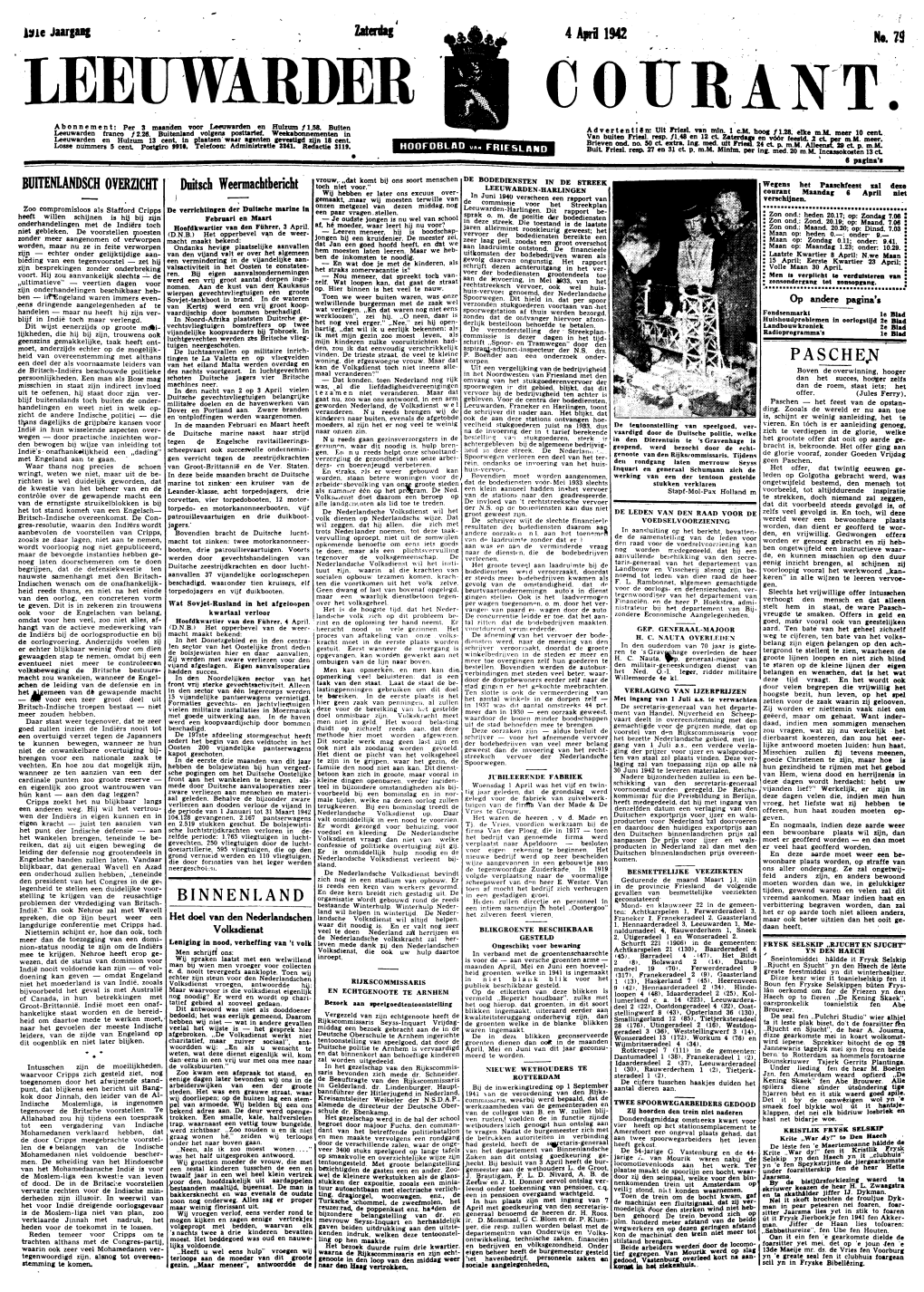 LEEUWARDER COURANT Zaterdag 4 April 1942