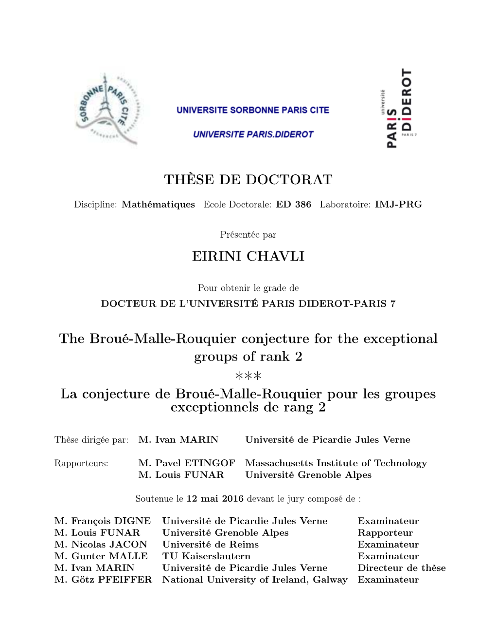 THÈSE DE DOCTORAT EIRINI CHAVLI the Broué-Malle-Rouquier