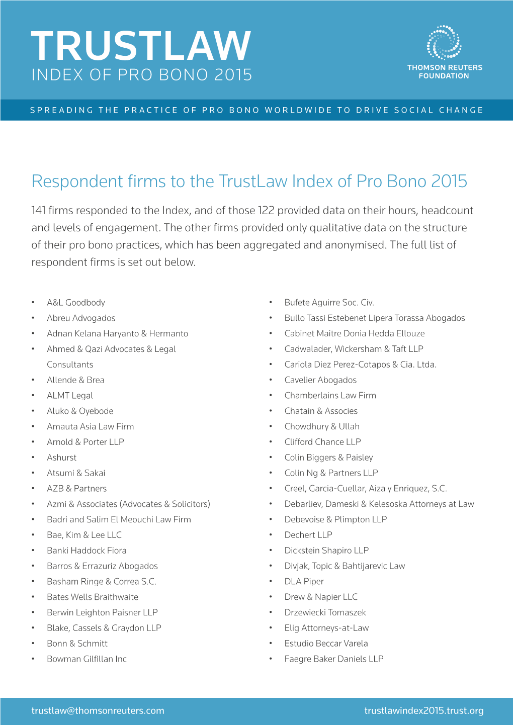 141 Firms Responded to the Index, and of Those 122 Provided Data on Their Hours, Headcount and Levels of Engagement