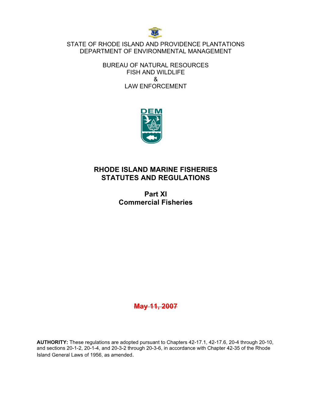 RI Marine Fisheries Statutes and Regulations Part XI – Commercial Fisheries Page 2 of 13