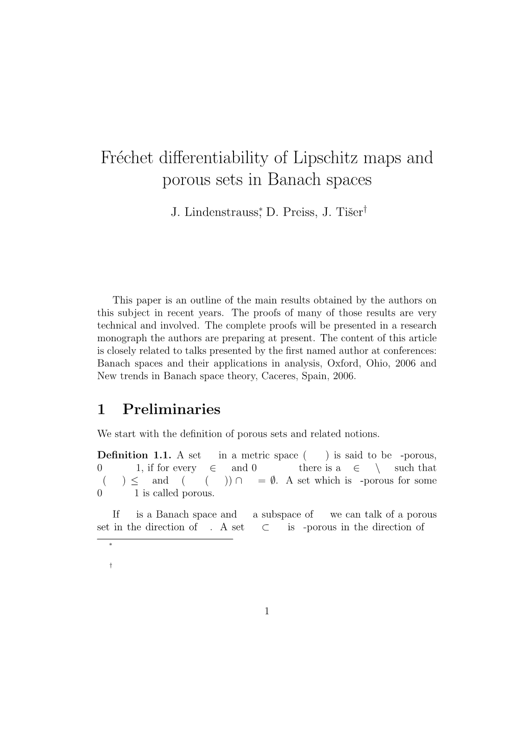 Fréchet Differentiability of Lipschitz Maps and Porous Sets in Banach