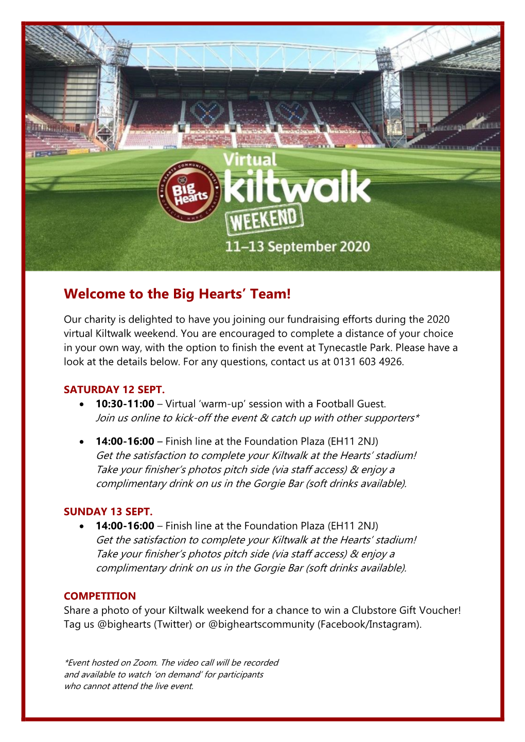 Big Hearts Kiltwalk Info to Registered Participants