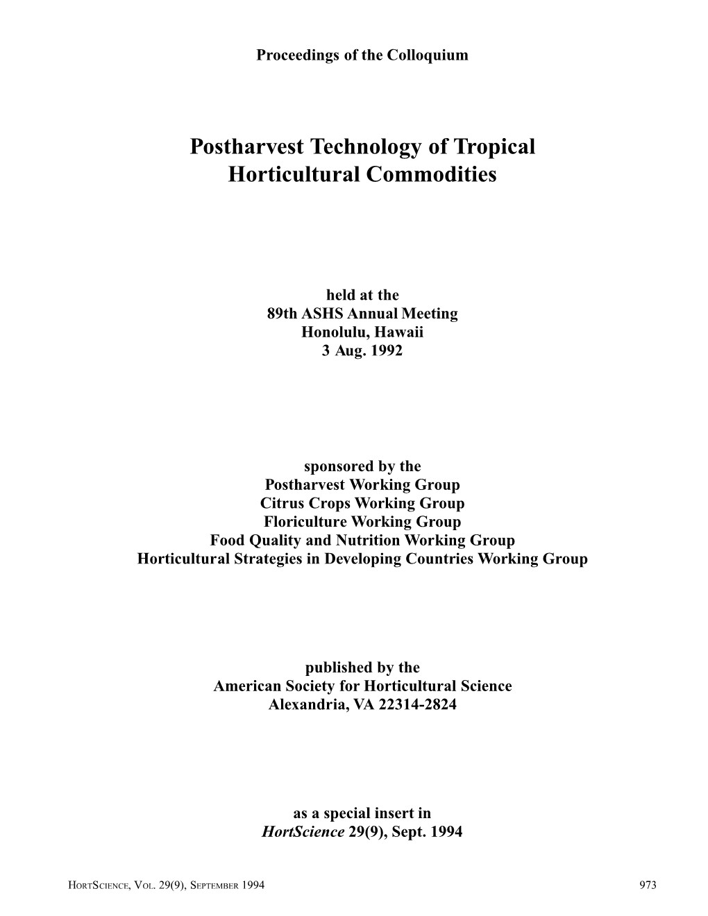 Postharvest Technology of Tropical Horticultural Commodities