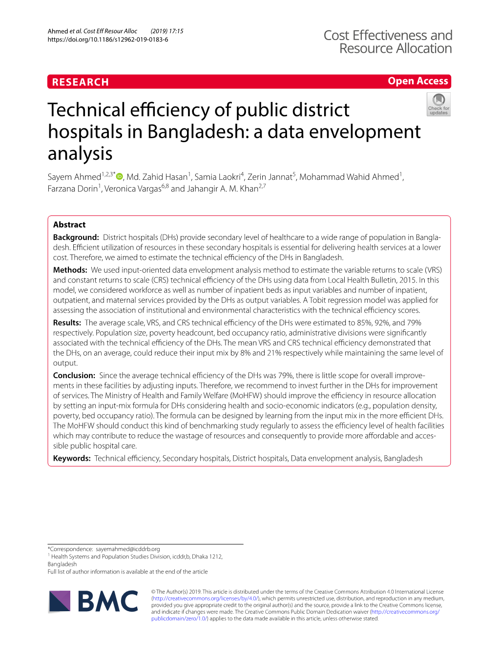 Technical Efficiency of Public District Hospitals in Bangladesh