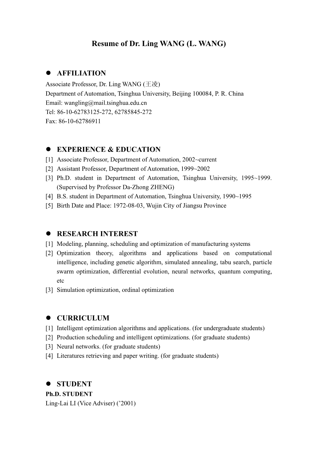 Resume of Ling Wang (L s1